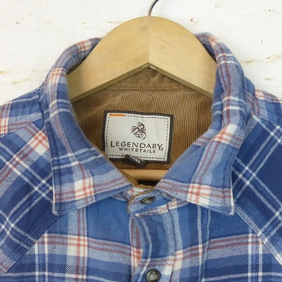 Legendary Whitetails Shirt Mens L Blue Plaid Western Flannel Stockyards Shotgun - Picture 4 of 16